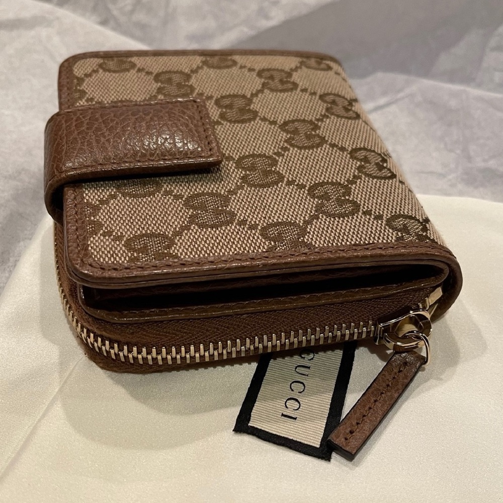 GUCCI BIFOLD GG BROWN CANVAS LEATHER WALLET